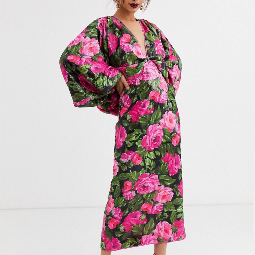 NWOT ASOS DESIGN Kimono Sleeve Dress in floral sequins